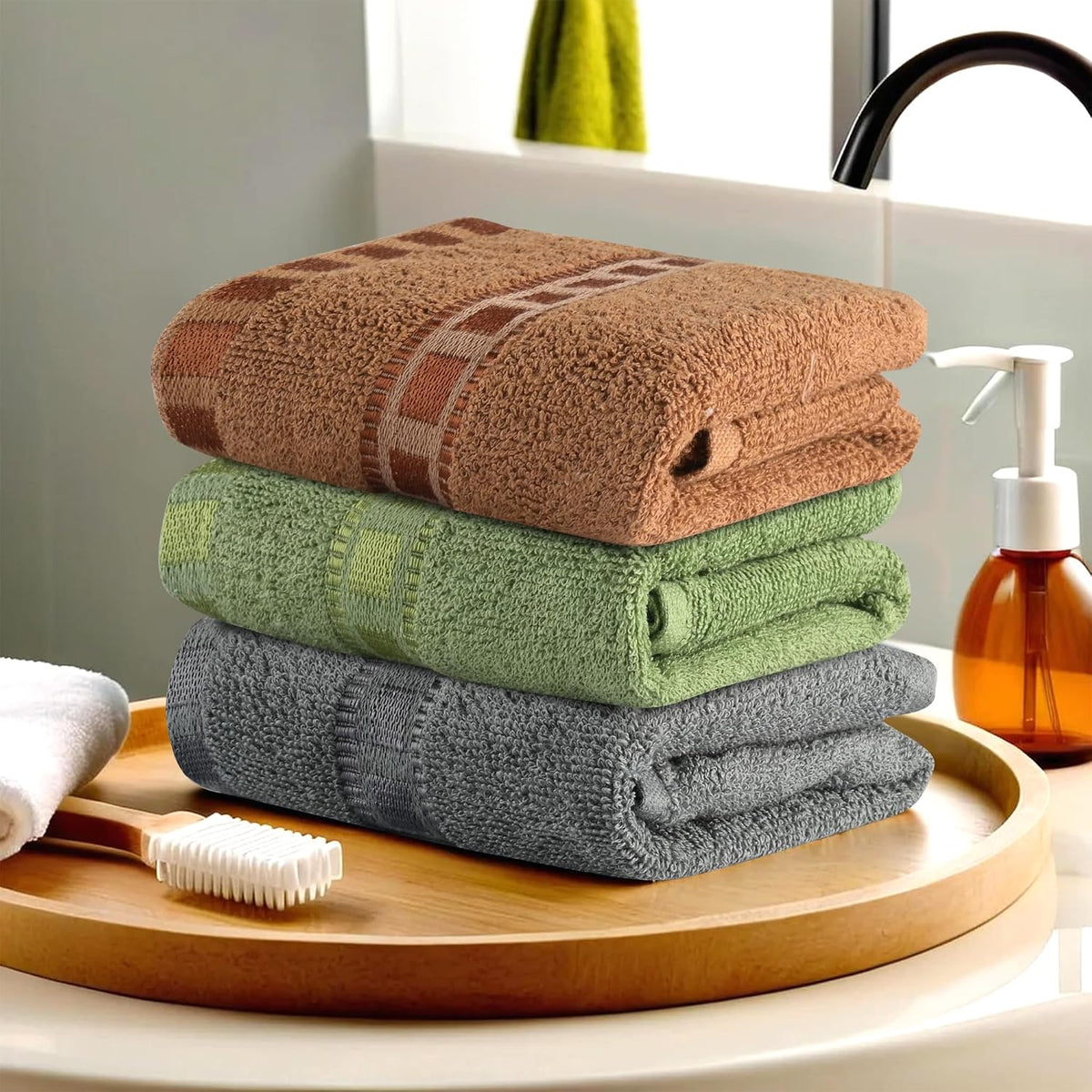 Kuber Industries Pack Of 3 Cotton Hand/Face Towels For Men & Women | Easily Washable | Workout Gym Napkins For Men | Pocket Towel (Grey-Green & Golden)