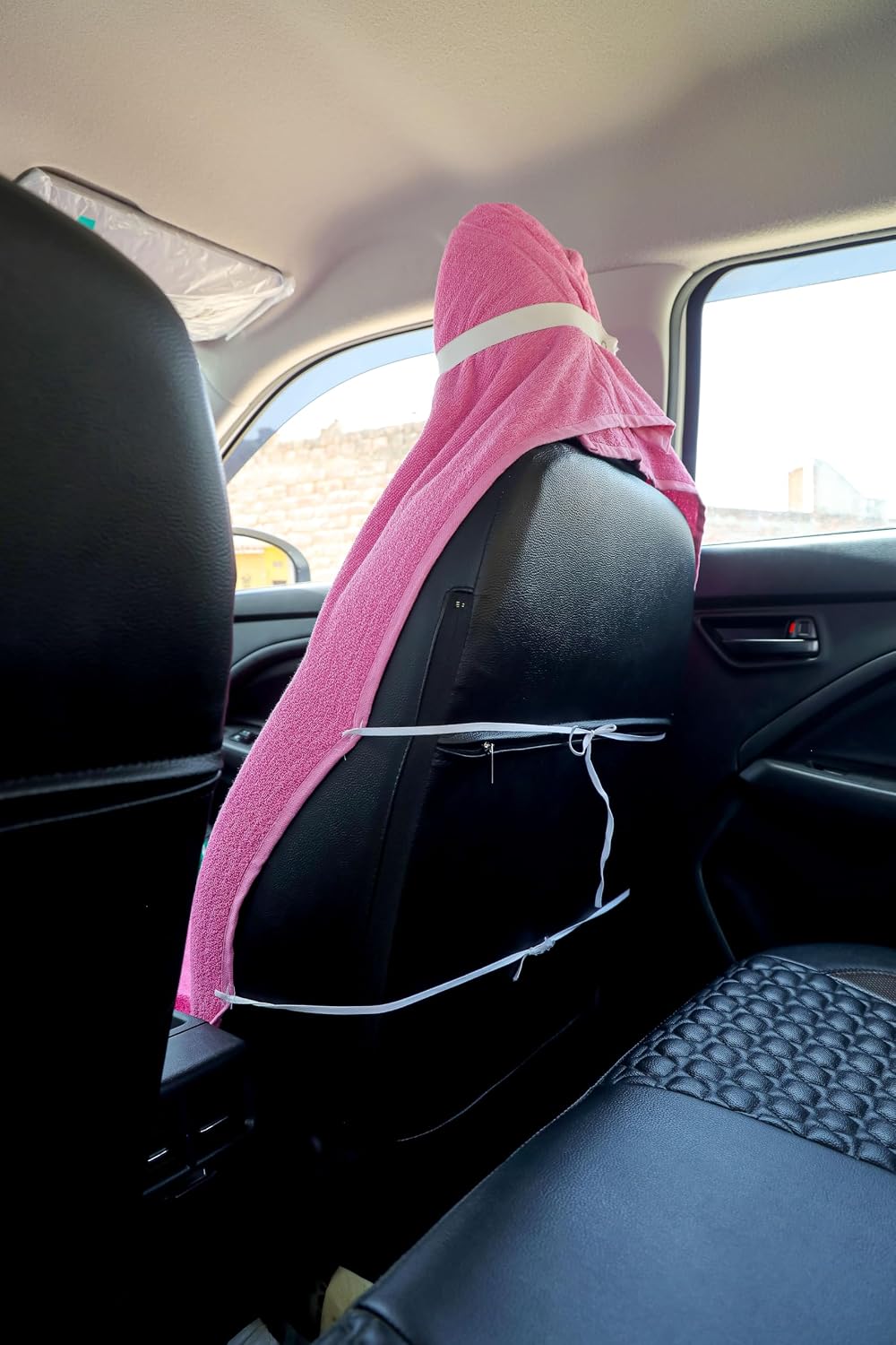 Roman Home Solid Large Luxury All Car Seats & All Office Chair Towel With Tie Knot & Elistick 450 Gsm - (Pink)
