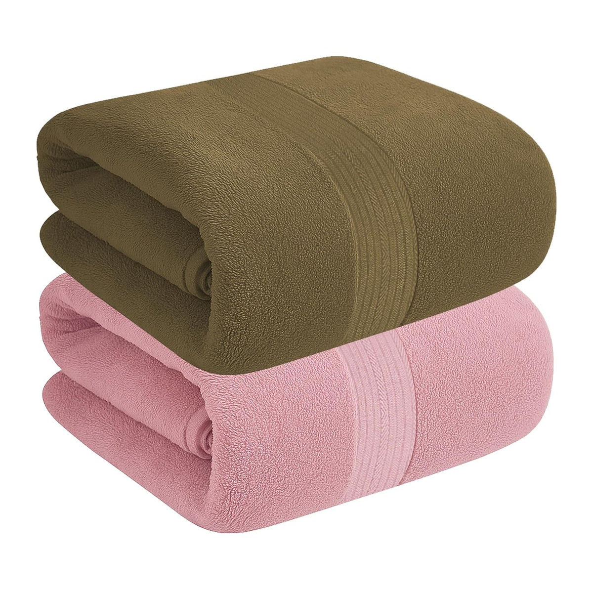 House Of Terry 100% Cotton Bath Towel 1000 Gsm | Quick Dry, Soft & Absorbent, Fade-Resistant, Skin-Friendly Large Size Towel (Baby Pink & Brown) - Pack Of 2