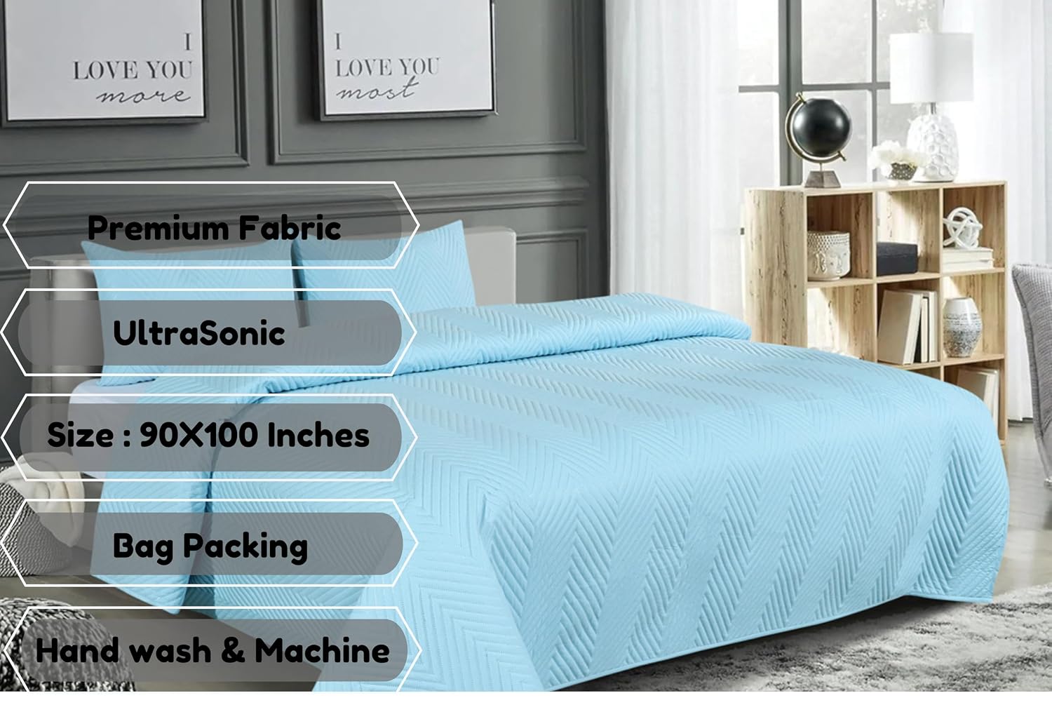 Solid Bedsheet For Double Bed With 2 Pillow Covers | Size - 90 X 100 Inches, Sky Blue | Light Weight, Suitable For All Seasons & Easy To Wash