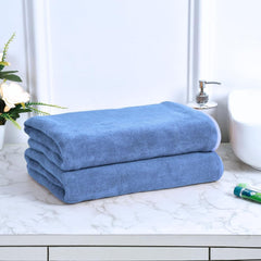 Black Gold The Finer Touch Premium Microfiber Bath Towel 800 Gsm | Ultra Soft & Absorbent Quick Dry Towel Lightweight Microfiber Bath Towel (Blue) - Pack Of 2