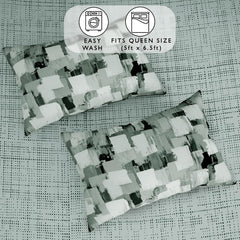 Bedsheets For Double Bed With 2 Pillow Covers - 88 X 100 Inches, Grey & Green | Ideal For Home Decor, Guest Home, Hotel