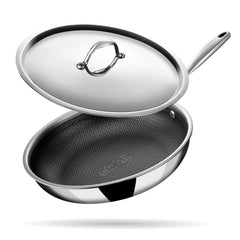 Artisan Hybrid Triply Frying Pan With Lid | Non Stick Induction Base Fry Pan - Omelet Pan - Frying Pan Stainless Steel, 2.1 Liters, 26 Cm