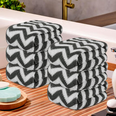 Kuber Industries Super Absorbent & Reusable Microfibre Face Towel 900 Gsm (Zig Zag Grey) - Pack Of 6