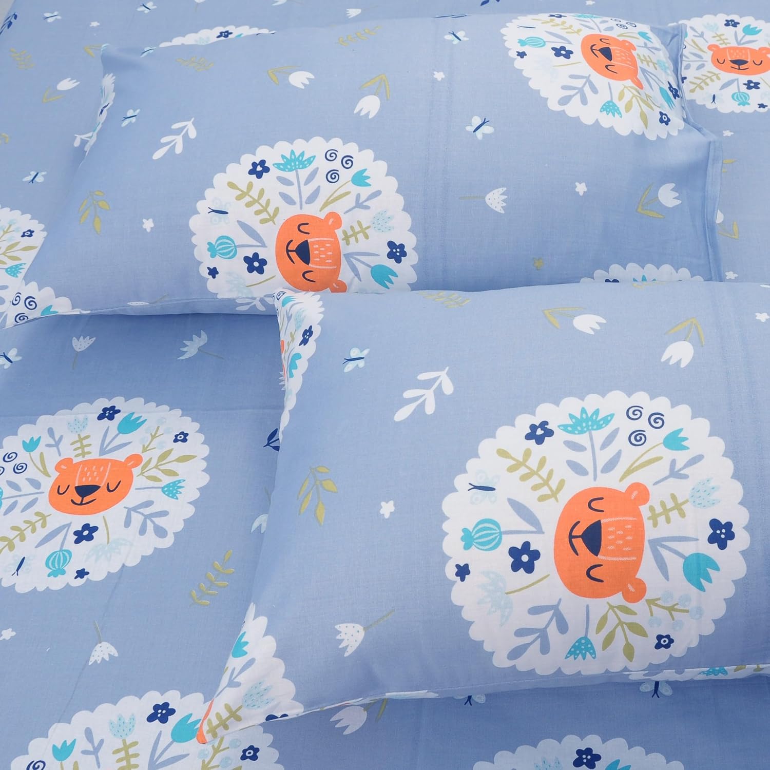 Kids Bedsheet For King Bed Cotton With 2 Pillow Covers - 108 X 108 Inches, Blue & White | 210 TC Super Soft, Wrinkle Free & Long Lasting
