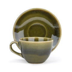 Ceramic Cup & Saucer Set Of 6 - Mehndi Ombre, 200ml Each Cup | Cup Saucer Set - 6 Cups + 6 Saucers | Tea Set With Glossy Finish - Ceramic Tea Cup & Saucer Set | Microwave & Dishwasher Safe