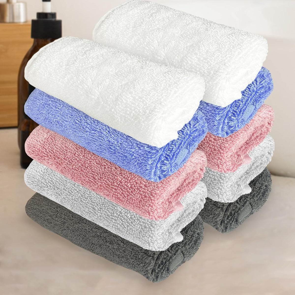 Heelium Bamboo Face Towel 1200 Gsm | Ultra Absorbent & Odour-Free 3x Softer Than Cotton Towels | Pack Of 10 -White, Iris, Peach, Light Grey & Grey