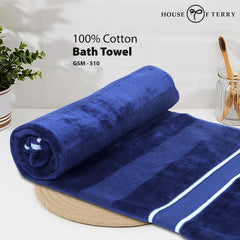 House Of Terry 100% Cotton Bath Towel 500 Gsm | Quick Dry, Soft & Absorbent, Fade-Resistant, Skin-Friendly Towel For Men & Women (Jubliee Navy)