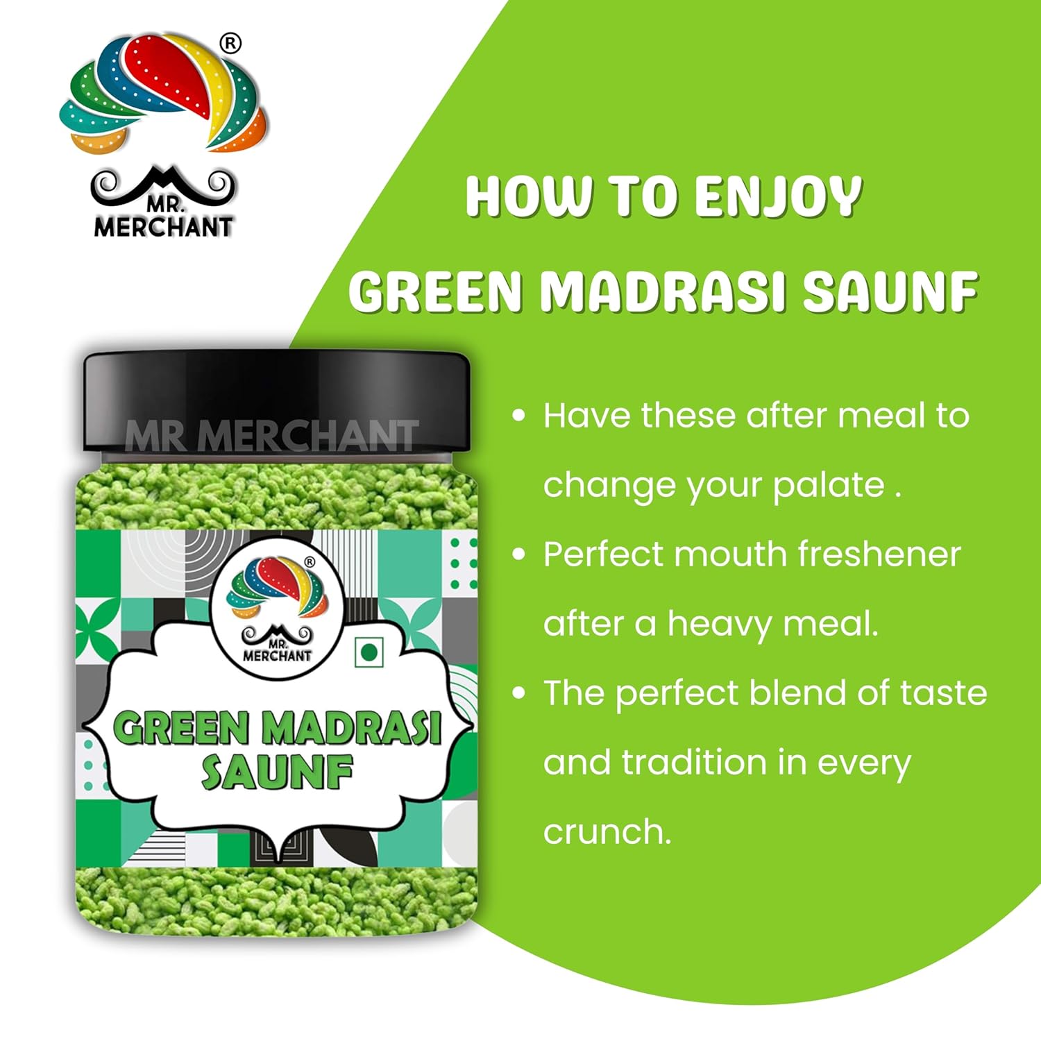 Mr. Merchant Green Madrasi Saunf Mukhwas Mouth Freshener Mix 300gm,