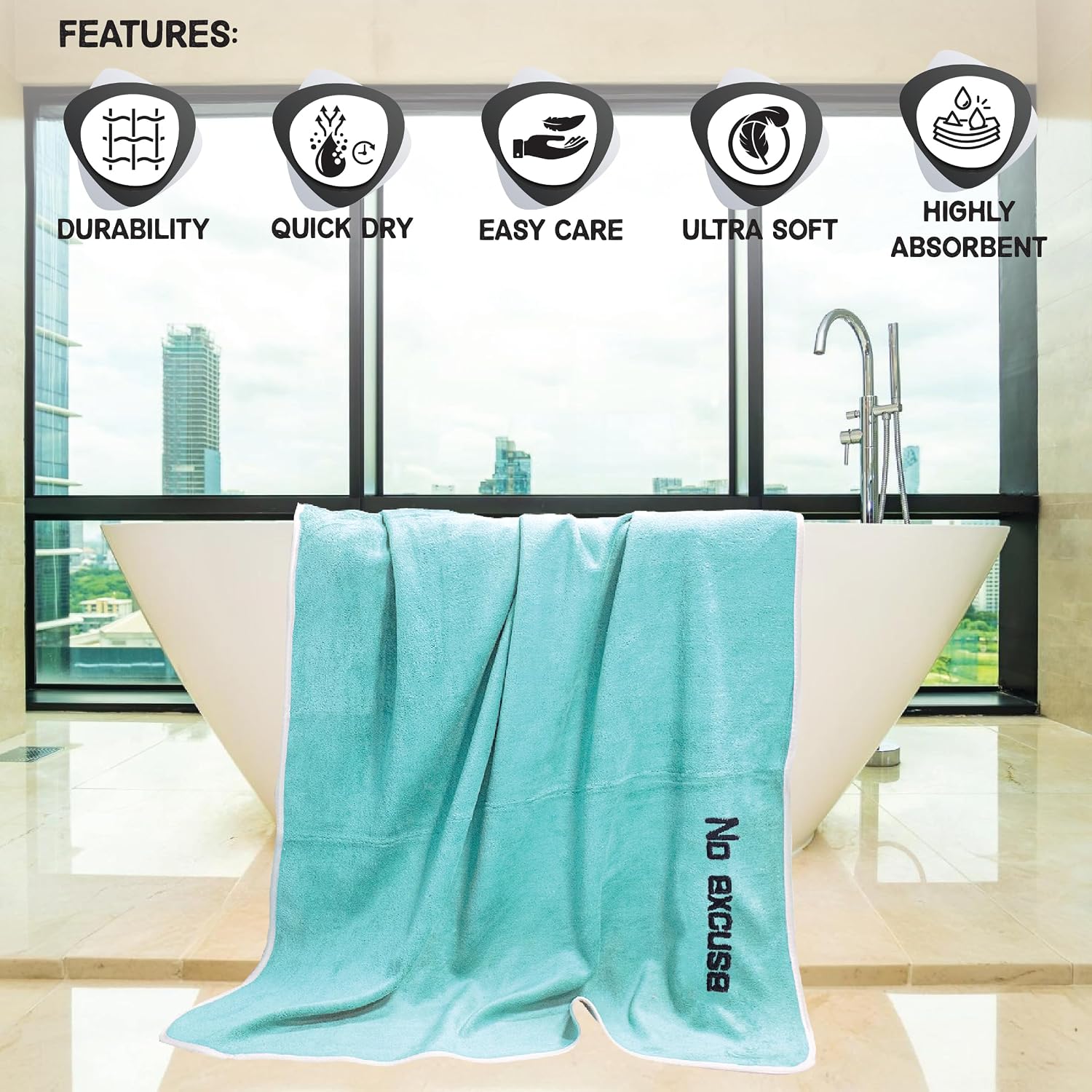 Housse Premium Soft Microfiber Embroidery Bath Towel 350 Gsm | Soft Absorbent Quick-Drying Sweat Towel (No Excuse - Fluroescent)