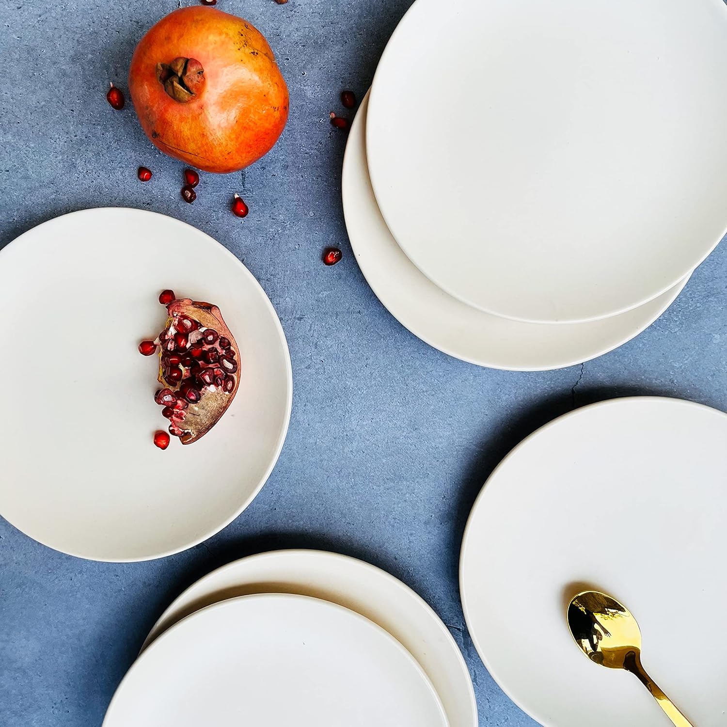 Subhra Handcrafted Ceramic Dinner Set - 12 Pieces | 4 Dinner Plates + 4 Katori Bowls, 180ml Each+ 4 Quarter Plates | Matte Finish White Dinnerware Set | Serving For 4, Microwave Safe