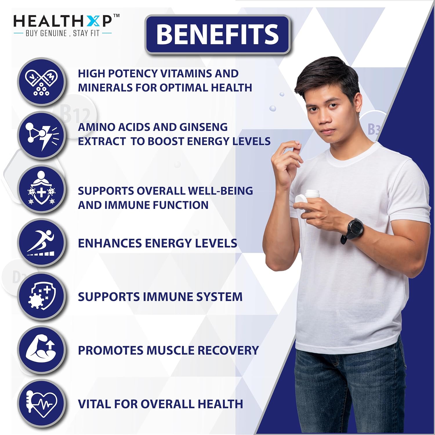 Healthxp Advanced Multivitamin Minerals Boosts Immunity Enhances Energy And Recovery | 60 Capsules , 100gm 0.2lbs