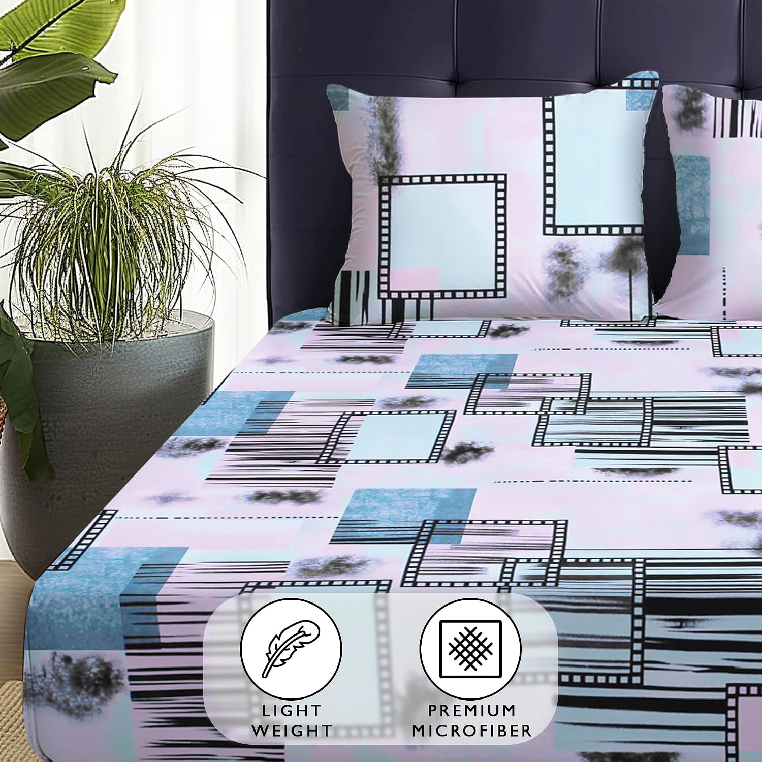 Double Bedsheet With 2 Pillow Covers - Queen Size 88 X 98 Inches, Pink & Black | Perfect For Home Decor & Gifting | 4 Pcs Bedding Set