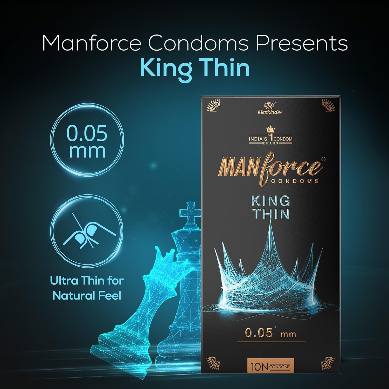 Manforce King Thin Ultra-thin Unflavoured Condoms, 10 Pieces