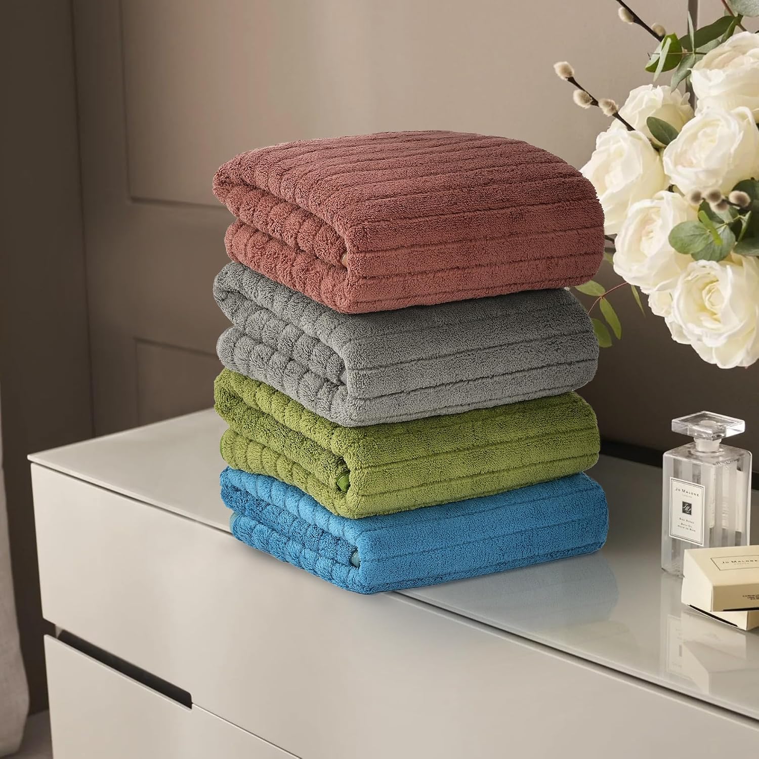 Urbanleaf Stripe Microfiber Hand Towels 340 Gsm | Gym & Workout Towels | Pack Of 4 (Multicolor 1)