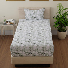 Cotton Single Bedsheets With 1 Pillow Covers - 55 X 88 Inches, Forest Green & White | Ideal For House - Bedroom, Guest Room, Perfect Gift For Festivals