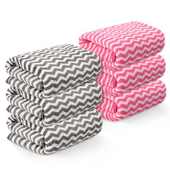 Kuber Industries Microfiber Soft Face Towel 1200 Gsm | Absorbent Hanging Hand Towels For Wash Basin Bathroom | Zig Zag - Pink & Grey (6 Pcs)