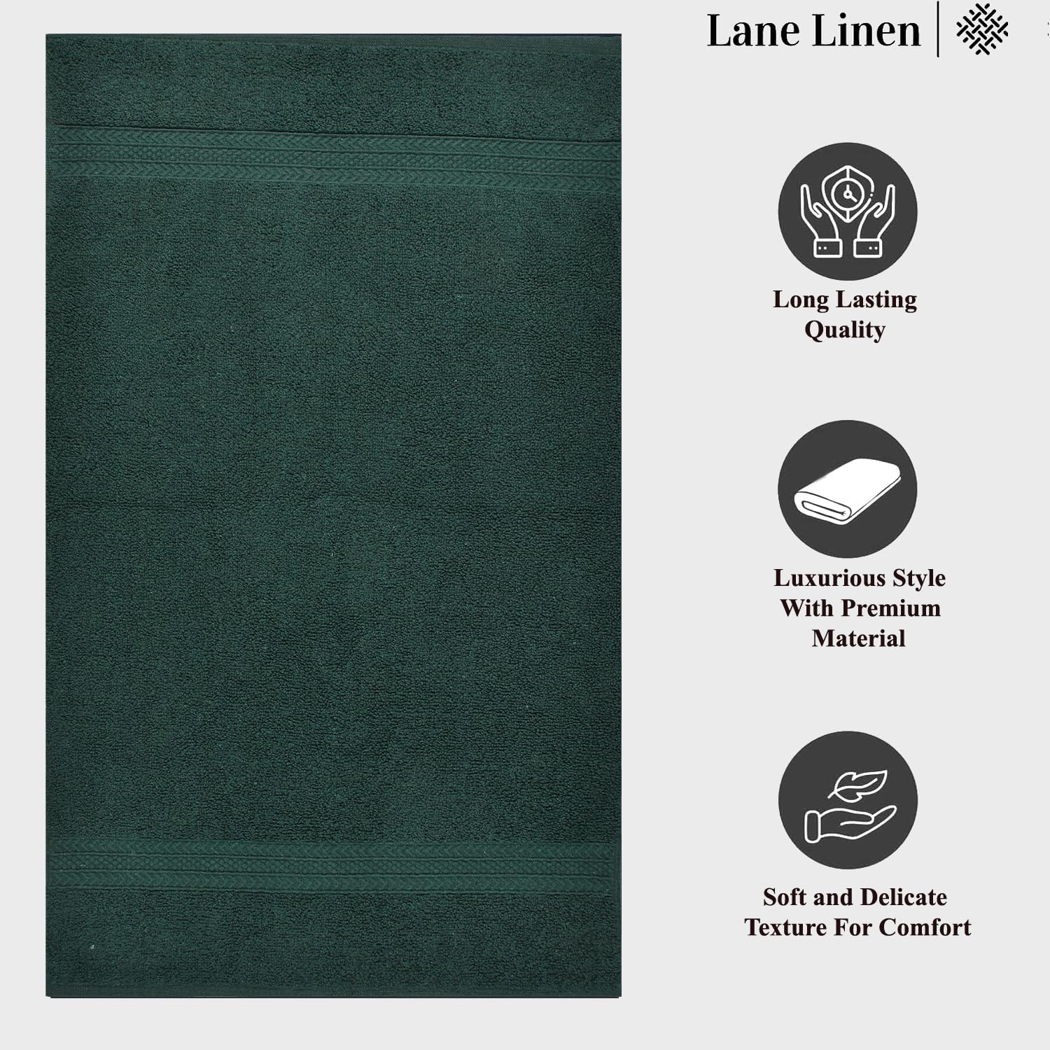 Fresh From Loom Luxury Fur Collection Hand Towel 500 Gsm Napkins Cotton High Absorbency Double Stitched Size (Dark-Green) - Set Of 4