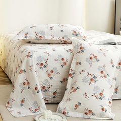 Flat Bedsheet For King Size With Two Pillow Covers - 100 X 108 Inches, White & Brown | Super Soft Bed Sheet For King Size Bed | Floral Design