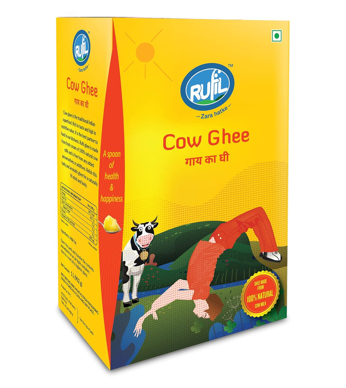 Pure Natural Cow Ghee By Rufil | Delicious & Nutritious Healthy Desi Cow Ghee For Heart Health | (1 Litr) 33.8 Ounce | Box Pack