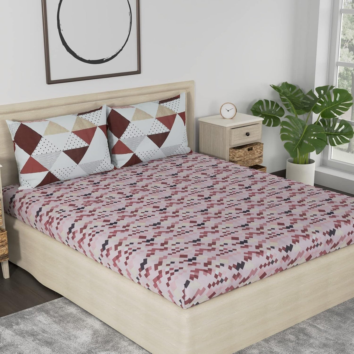 Flat Queen Size Bedsheet For Double Bed With 2 Pillow Cover - 88 X 96 Inches, Brown & White | Soft & Durable For Everyday Use & Bedroom - All Season Comfort