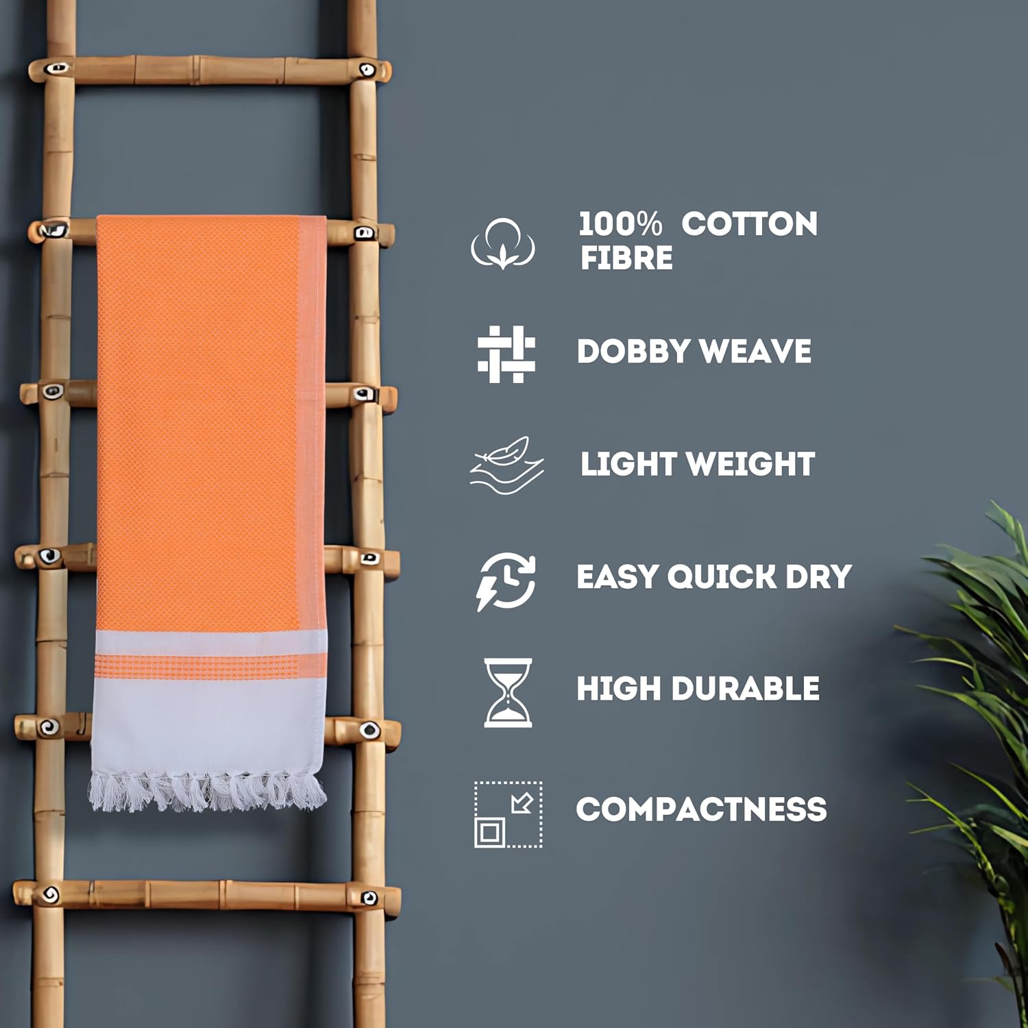 Pure Cotton Turkish Bath Towel 350 Gsm | Extra Soft Plush Light Weight Quick Dry Travel Thin Towels (Sun Orange)