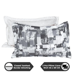King Size Bedsheet With 2 Pillow Covers - 106 X 106 Inches, White & Grey | Summer Breathable & Wrinkle Free | Bedsheet Long Lasting & Soft To Touch