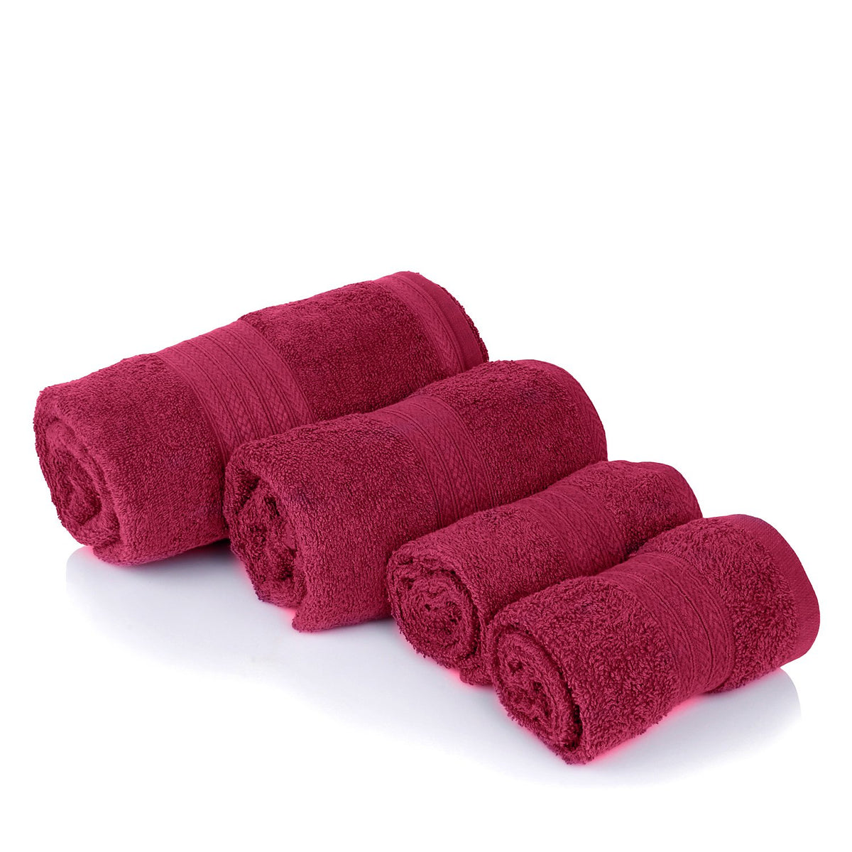 Bombay Dyeing Tulip 100% Cotton 1 Men Bath Towel, 1 Ladies Bath Towel & 2 Hand Towels 1400 Gsm (Burgundy) - 4 Pcs