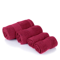 Bombay Dyeing Tulip 100% Cotton 1 Men Bath Towel, 1 Ladies Bath Towel & 2 Hand Towels 1400 Gsm (Burgundy) - 4 Pcs