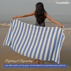 Madake Bamboo Ultra Soft & Thin Turkish Towel 454 Gsm | Quick Dry, Super Absorbent | Extra Large Bath Towel For Men & Women (Vacation Blue)
