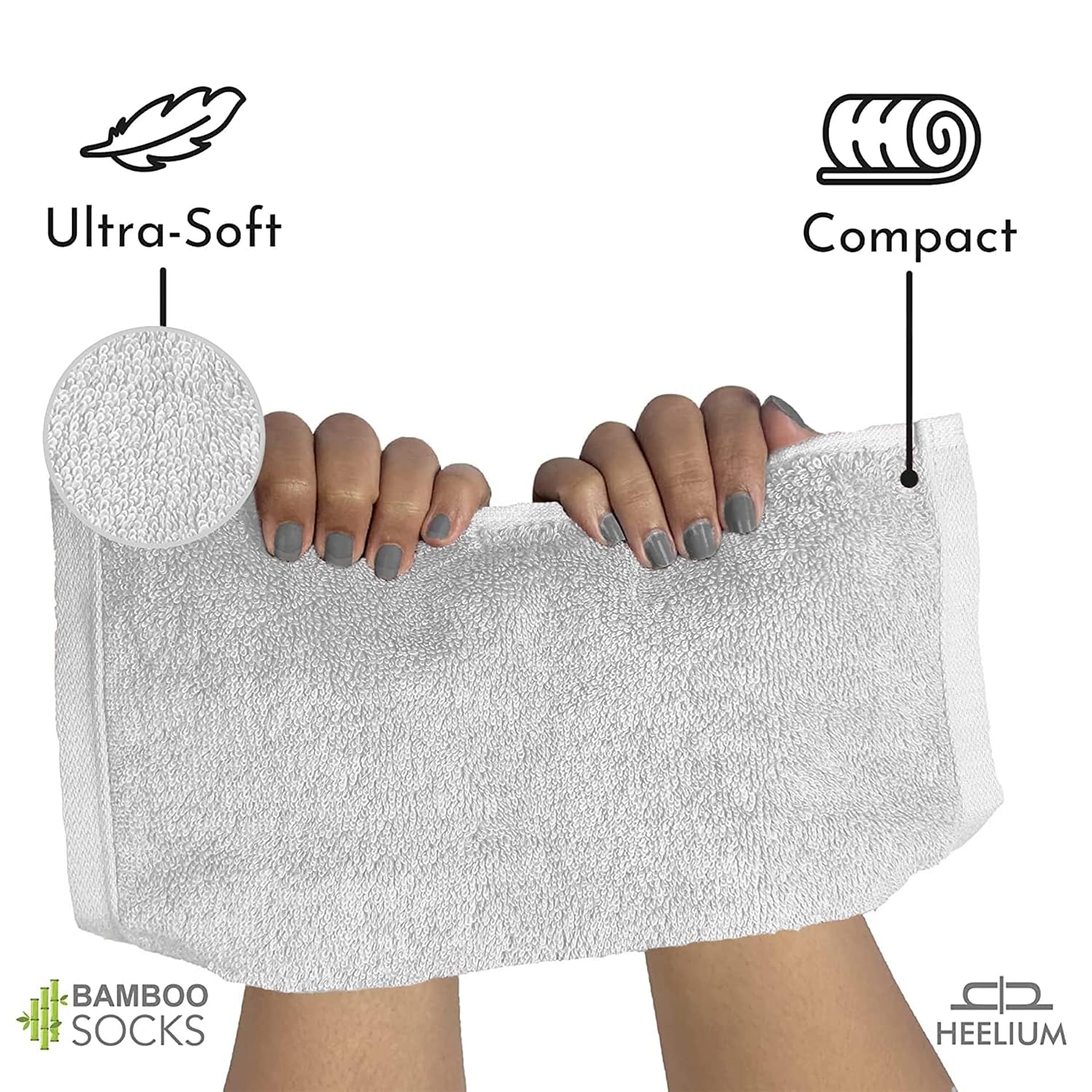 Heelium Bamboo Face Towel 600 Gsm | Ultra Absorbent & Odour-Free 3x Softer Than Cotton Towels | Pack Of 3 - Light Grey