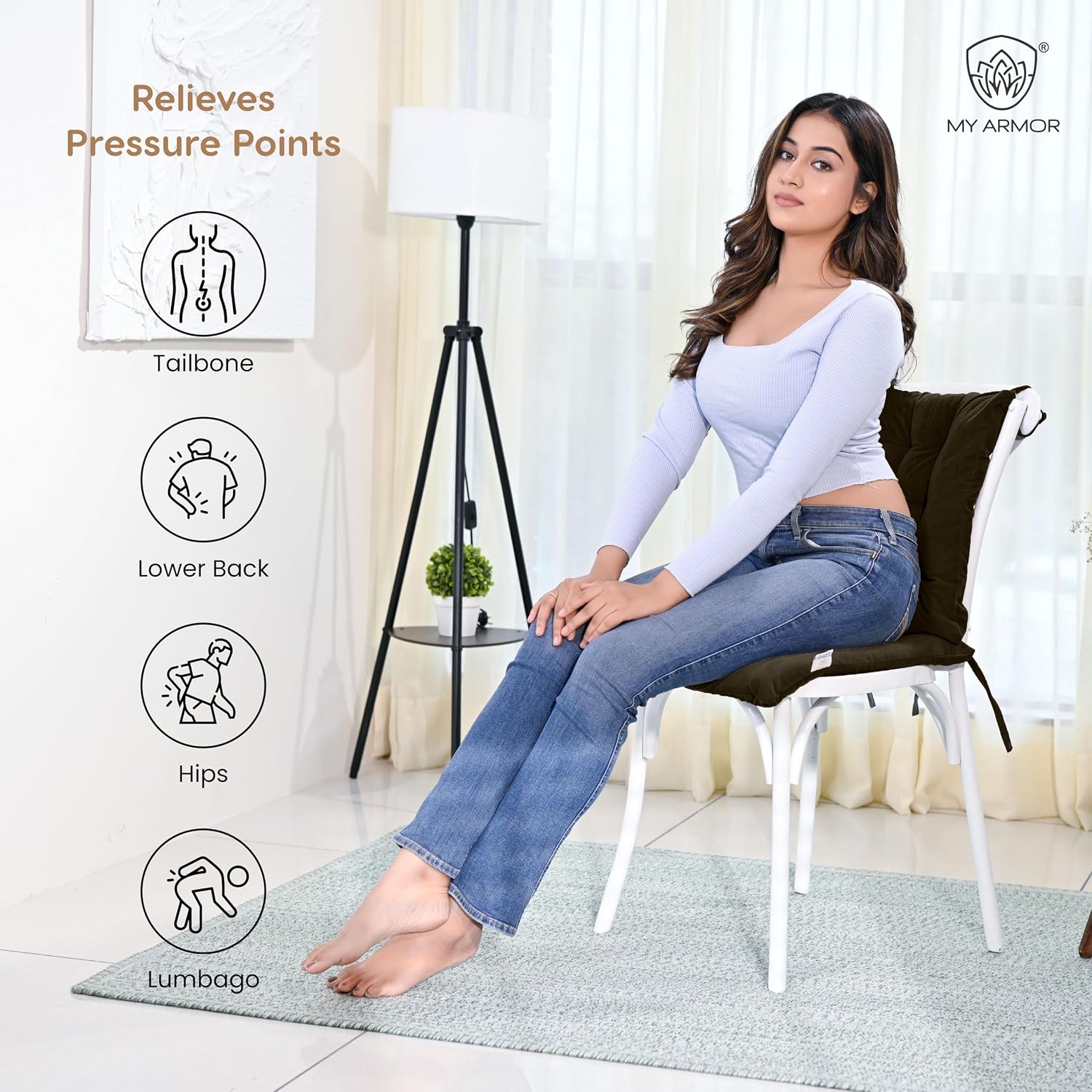 Square Chair Pads Cushion, For Comfortable Sitting, Brown Color - 40 X 40 Cm | Seat Cushions With Ties For Sitting, Pooja, Dining & Office Table | Furniture Cushion, Washable - Pack Of 2