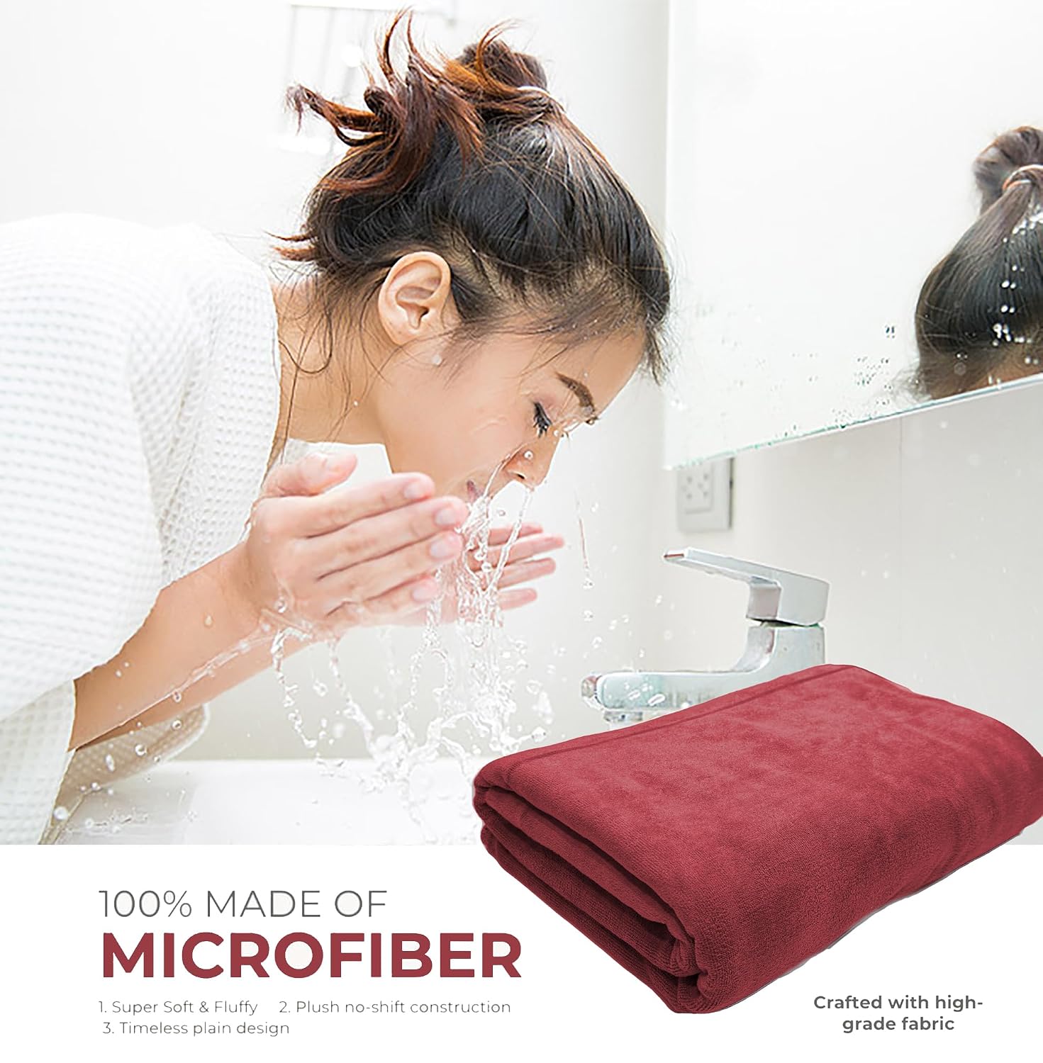 Black Gold The Finer Touch Oversized Microfiber Bath Towel 2600 Gsm | Soft Quick-Dry Microfiber Towel For Men & Women (Maroon)- Pack Of 4