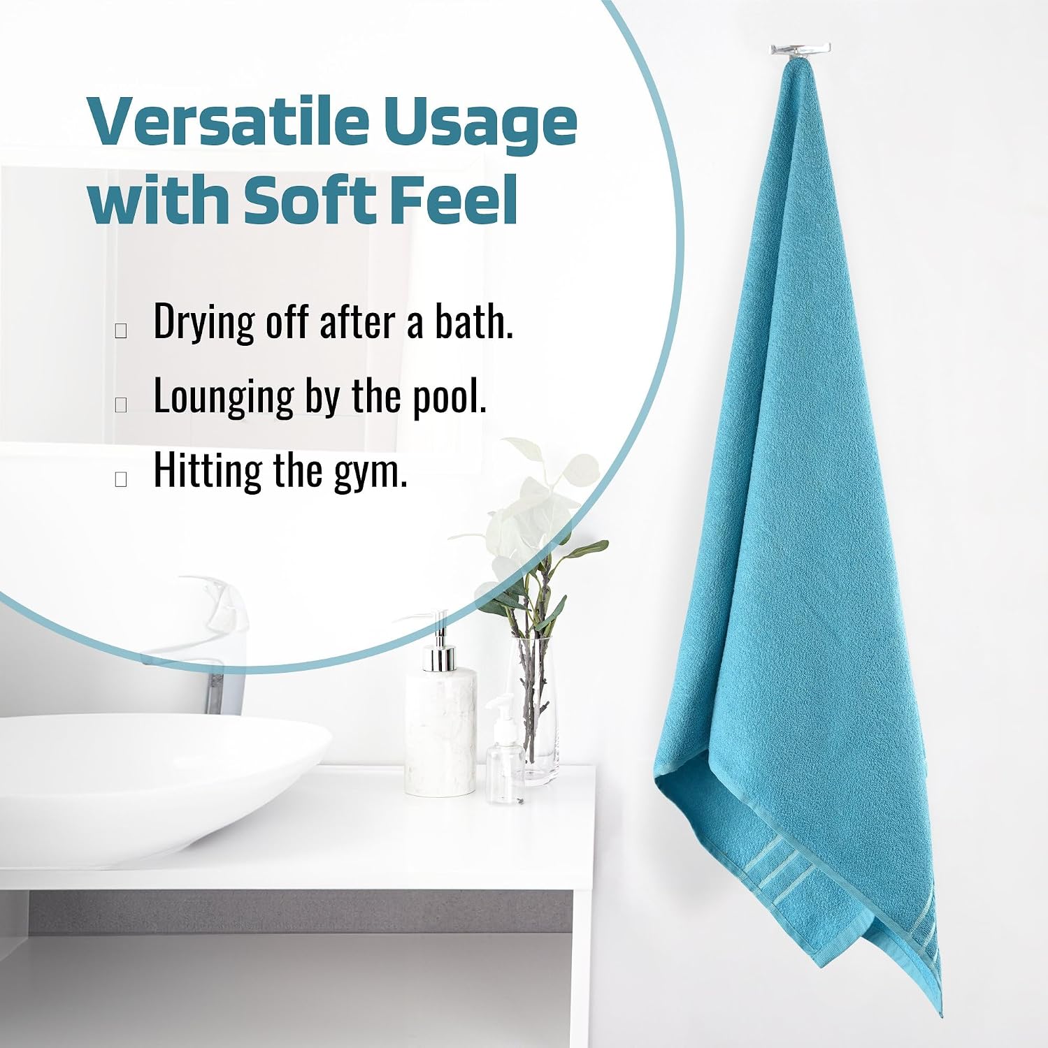 Kuber Industries Bath Towel 450 Gsm | Towel For Bath, Gym, Travel & Beach | Plain Lining (Sky Blue)