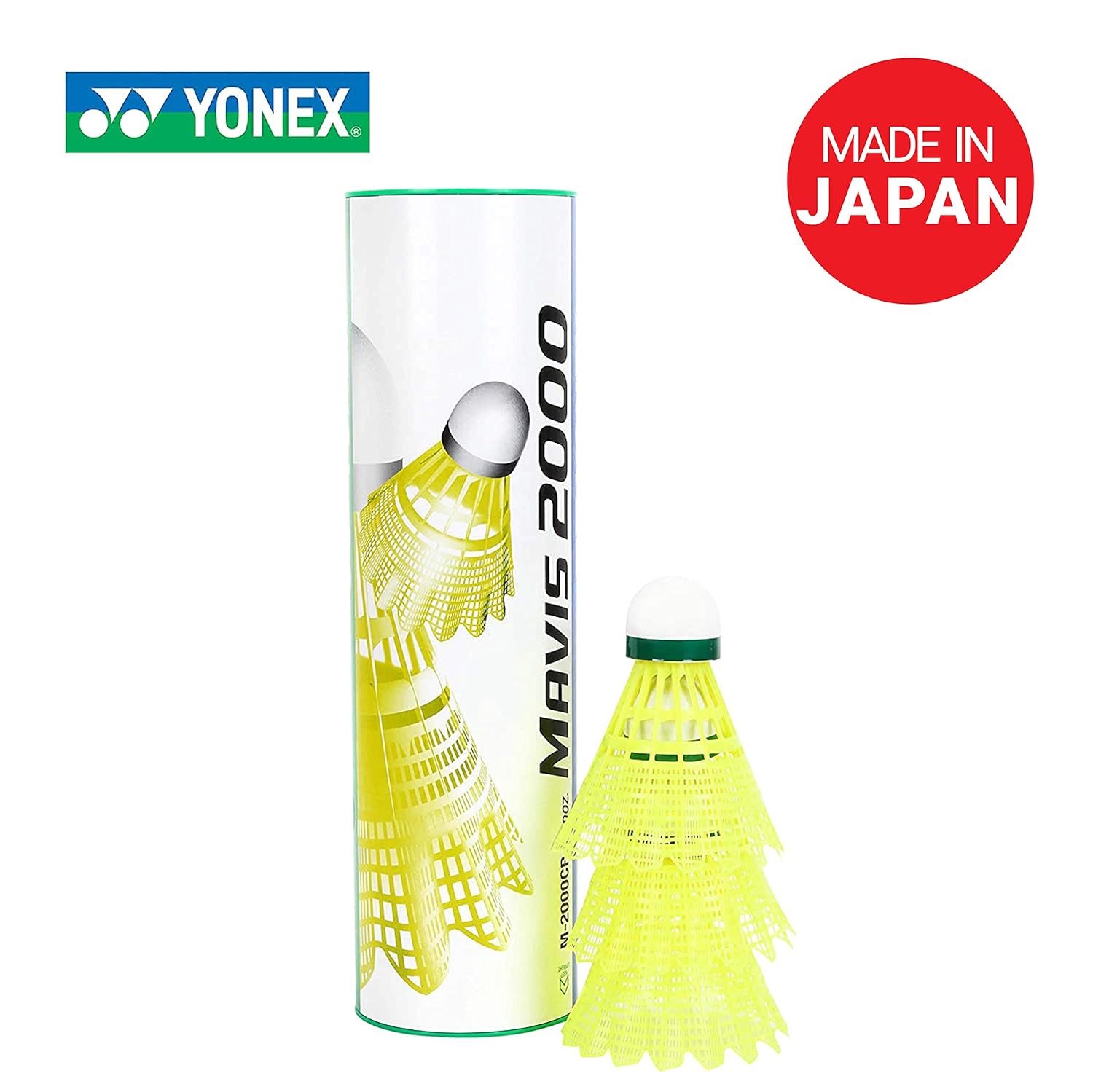 Yonex MAVIS 2000 Green Cap Nylon Shuttlecock, Pack Of 6, Colour - Yellow