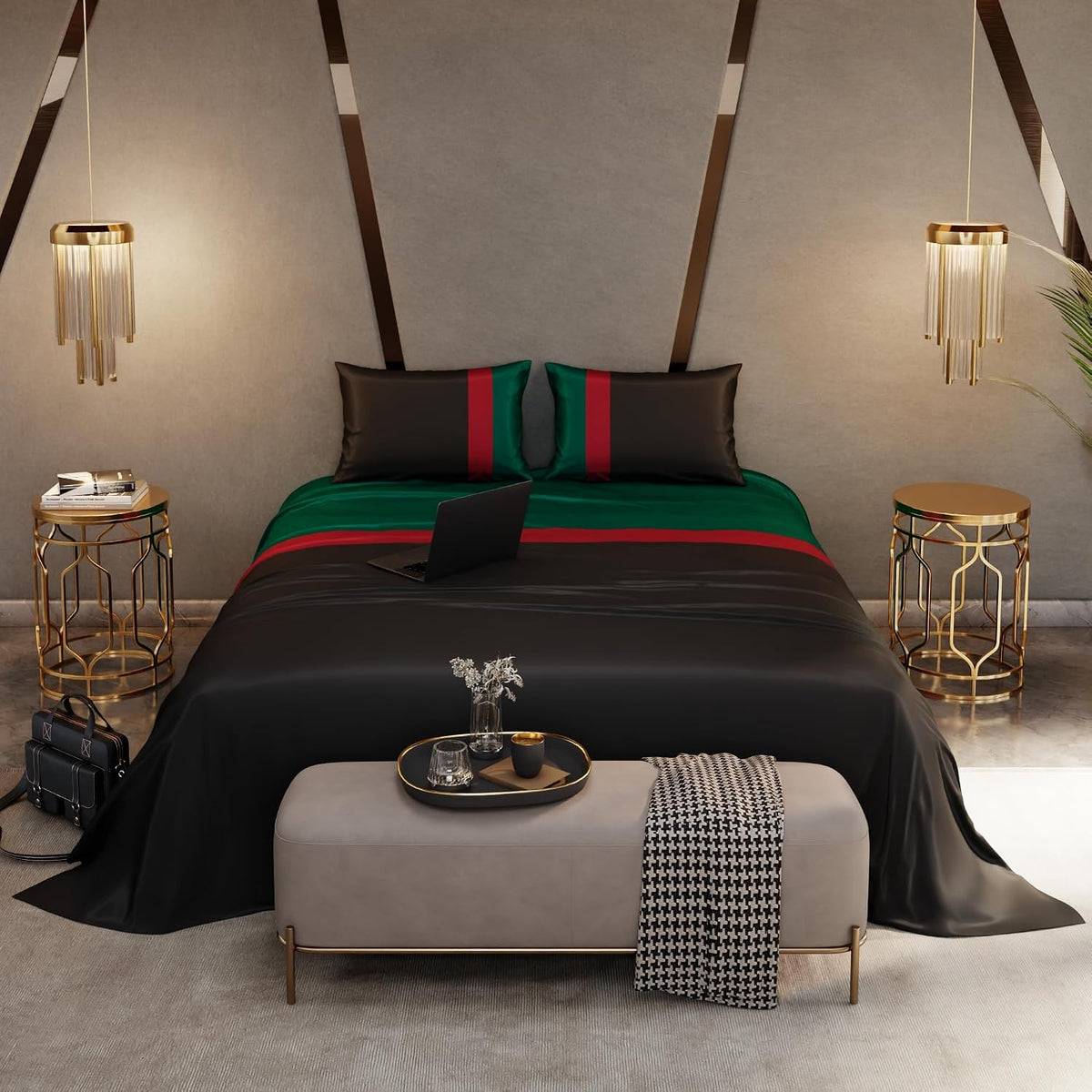 Super King Bedsheet With 2 Pillow Covers - 108 X 108 Inches, Black & Red | Hypoallergenic, Breathable, Gentle On Skin & Hair, Fade & Wrinkle Resistant, Wedding Gift For Couples