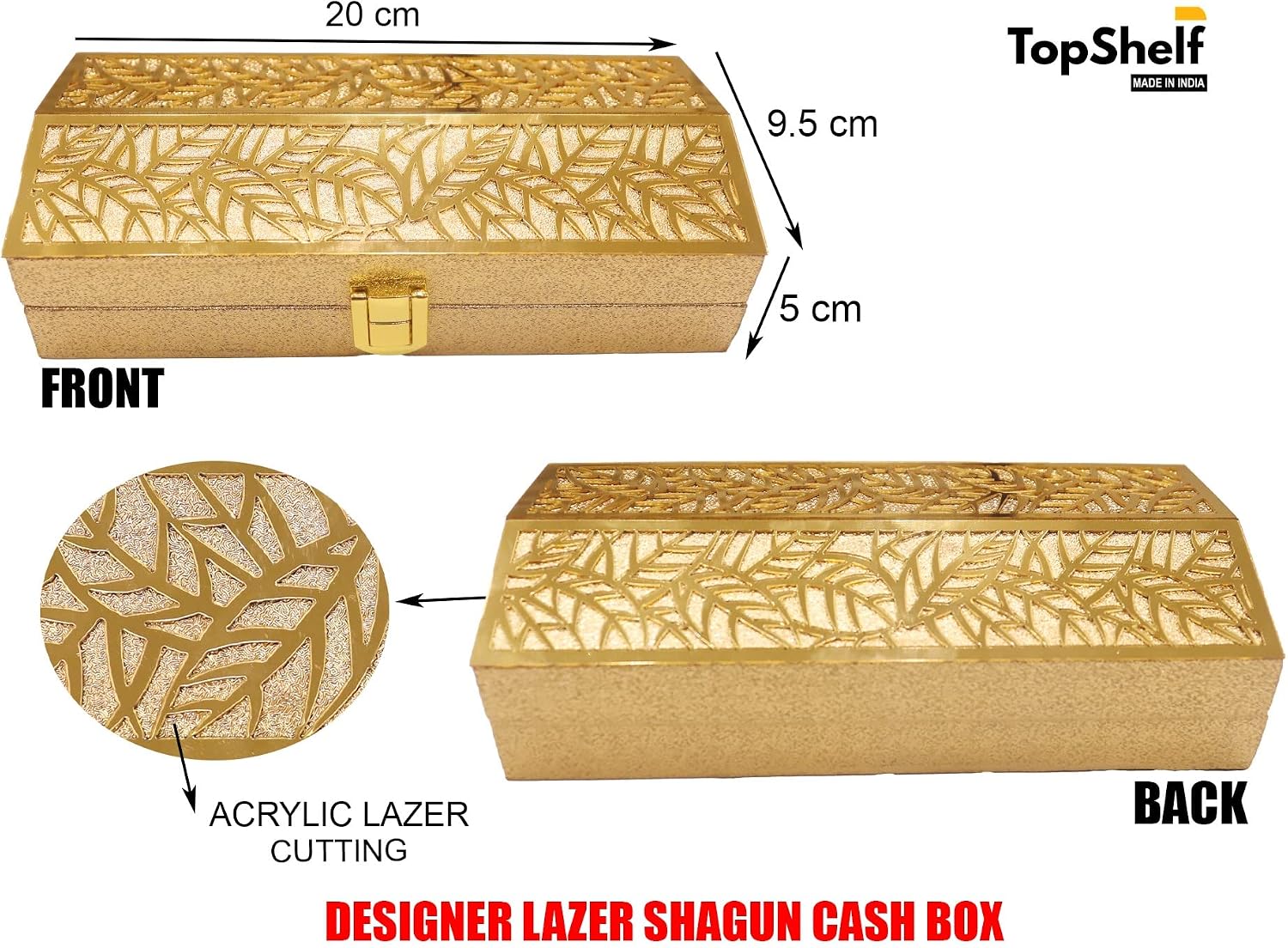 Designer Lazer Cutting Shagun Cash Box Or Gaddi Box For Shagun, Money Box For Wedding, Anniversary, Baby Shower, Ring Ceremony Eidi Or Any Other Occasion, Pack Of 1, Gold