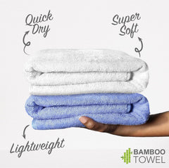 Heelium Bamboo Bath Towel 3x Softer & Quick Drying 400 Gsm (Iris & White)