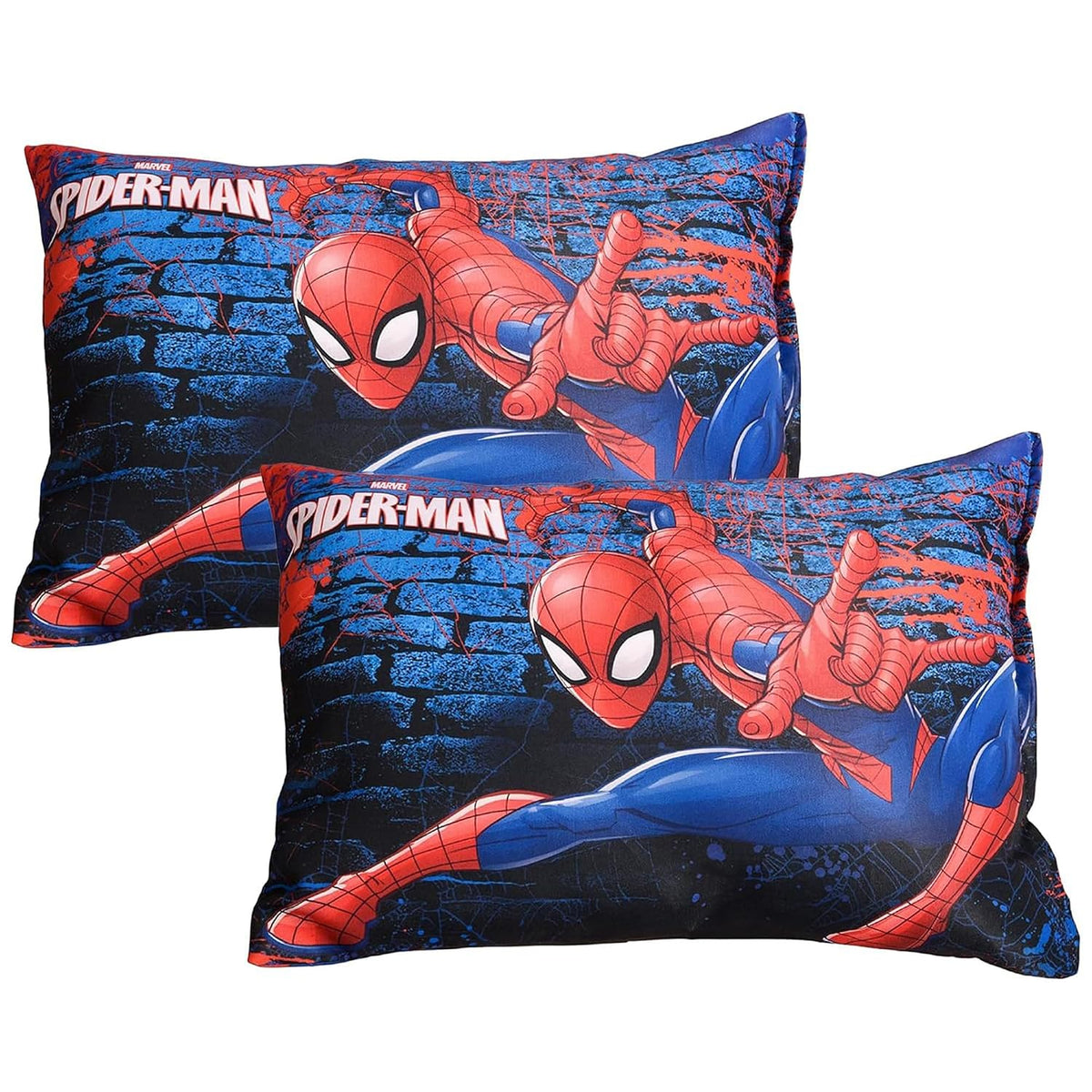 Cotton Marvel Spider Man Print Pillow For Kids, Ideal For Boys & Girls, Blue - 12x18 Inches | Super Soft Pillow Filler For Sleeping & Traveling | Suitable For All Sleepers - 2 Pcs
