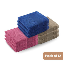 Haus & Kinder Harmony Bath, Face & Hand Towel 800 Gsm | Ultra Soft 100% Cotton Towel For Men, Women | Cobalt, Mulberry & Taupe (Pack Of 12)