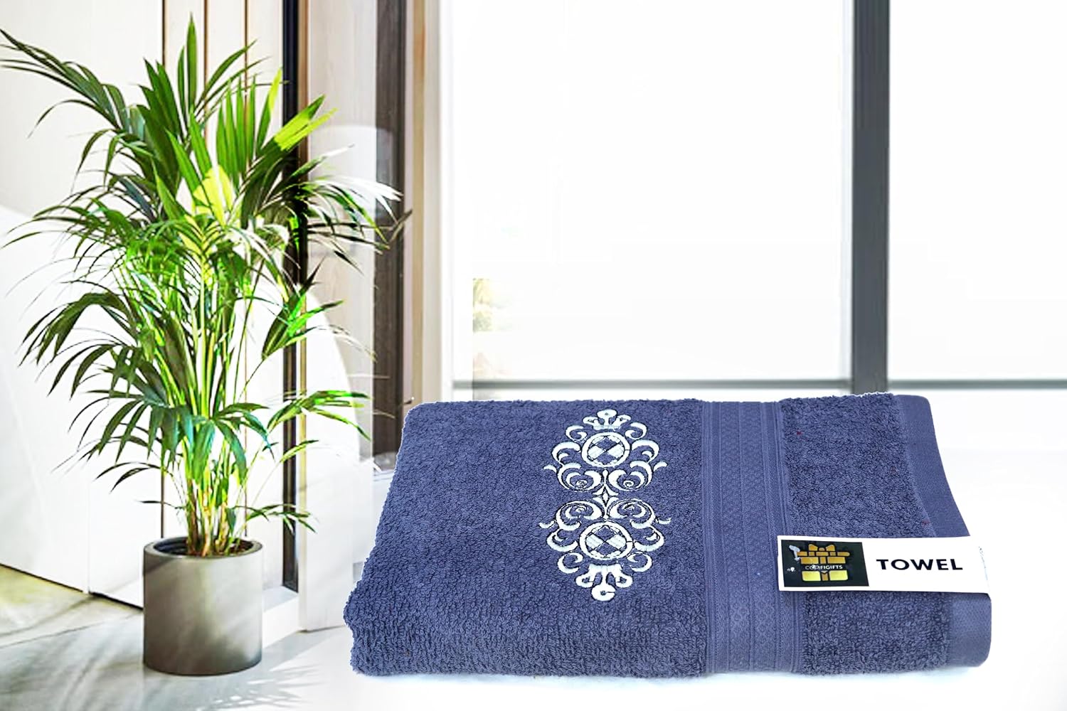 Comfigifts 100% Cotton 2 Bath & 2 Hand Towels 1400 Gsm | Soft, Absorbent, Lightweight Towels With Computerized Embroidery (Grey D2)
