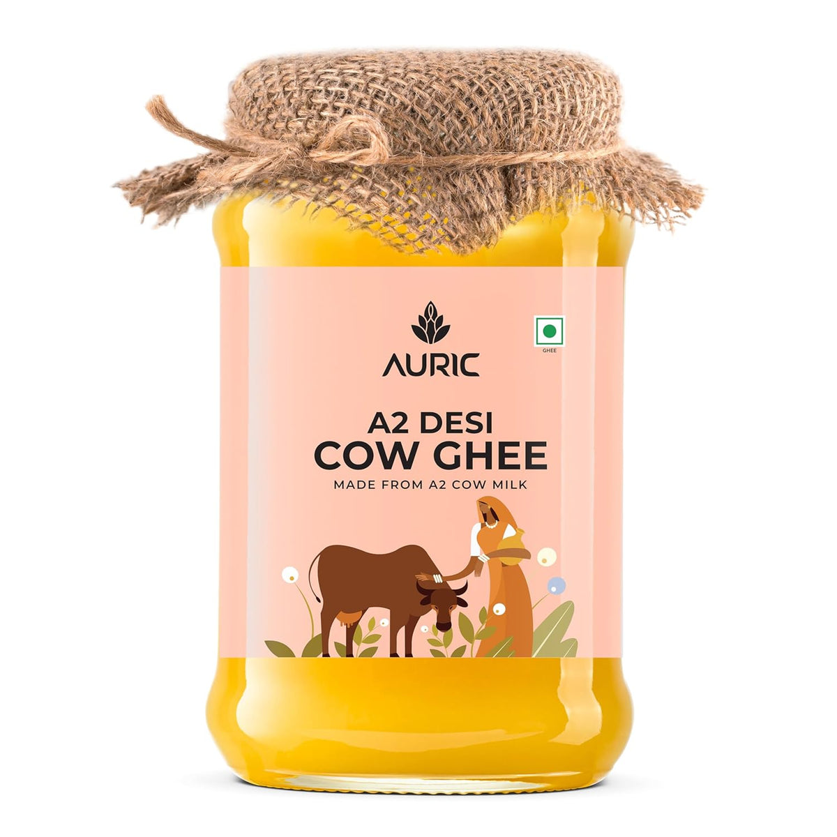 Pure A2 Desi Cow Ghee By Auric | Healthy & Delicious Desi Ghee For Daily Pooja & Daily Kitchen Dishes Good For Laddus | (1 Litr) 33.8 Ounce | Jar Pack