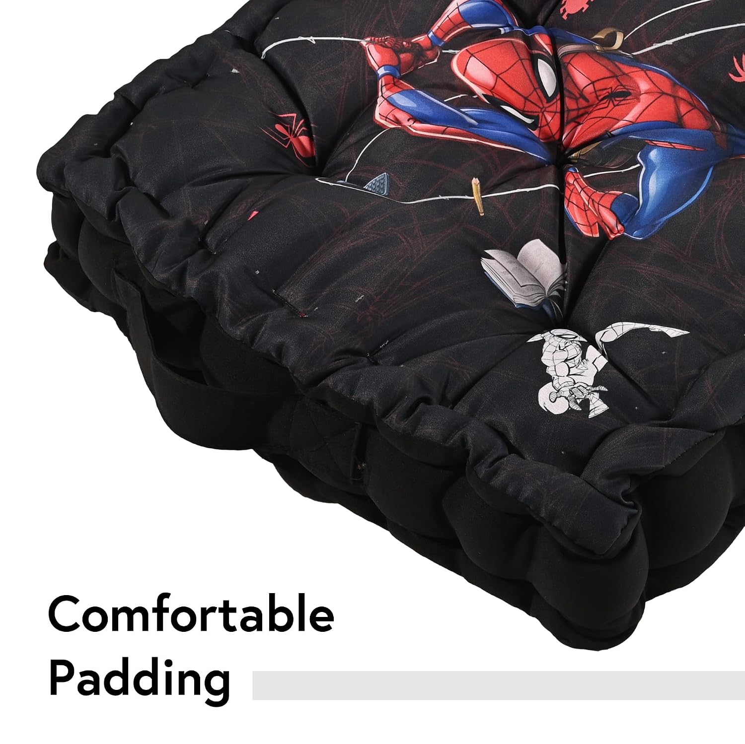 Cotton Chair Cushions Pillow For Sitting, Back Rest, Marvel Spiderman - Black | Chair Pad For Office Work & Posture Support | Furniture Cushion, Lightweight & Portable, Long Lasting