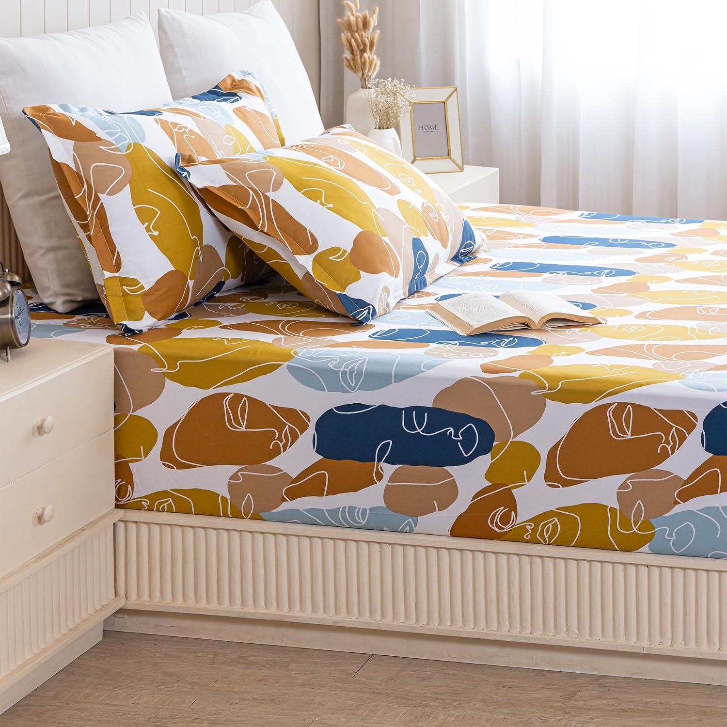 King Size Bedsheet With Two Matching Pillow Cover - 78 X 78 Inches, Brown & White | All Around Elastic Fitted Bedsheet | Wrinkle Free