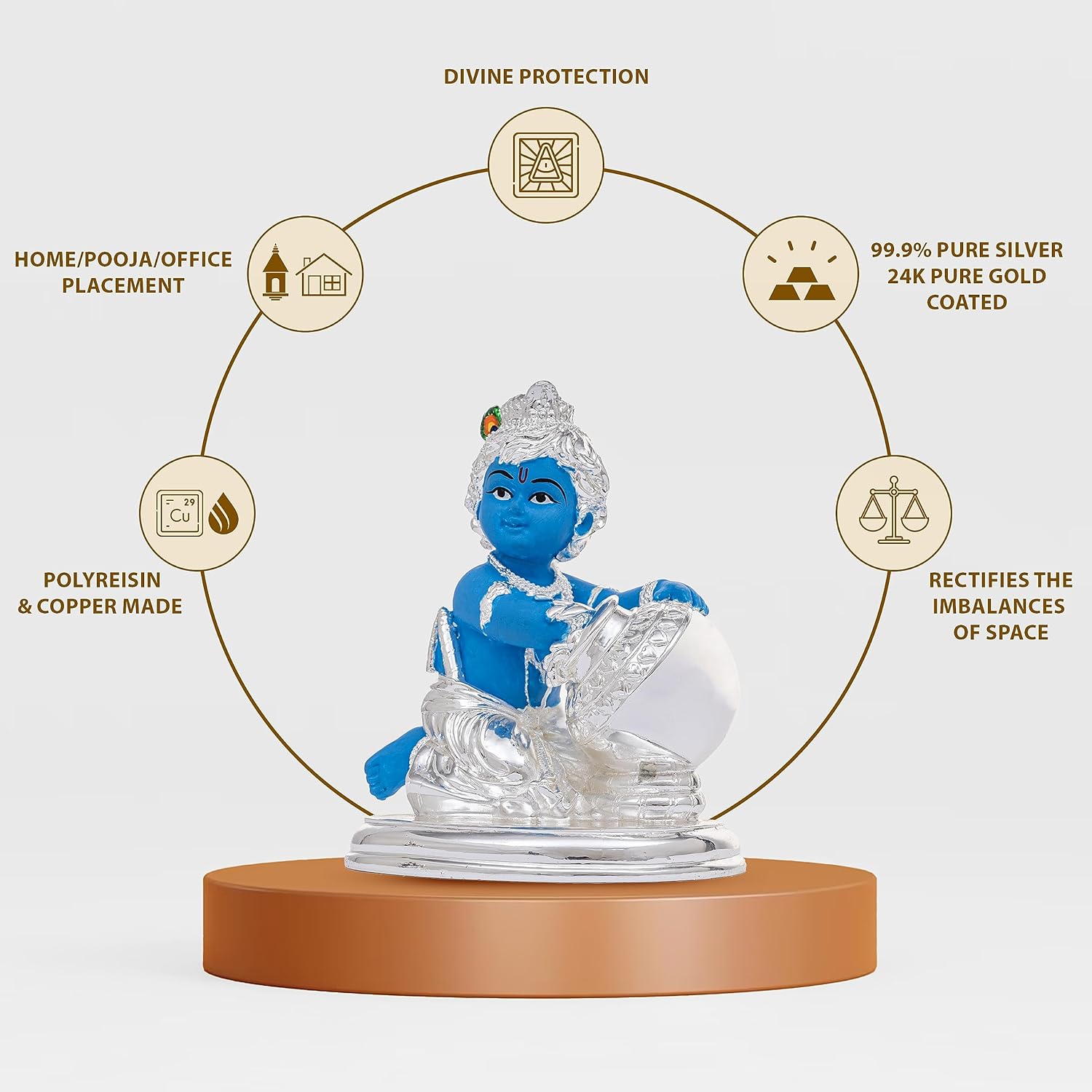 Silver Coated Lord Krishna Idol, Handcrafted Laddu Gopal Idol - Big Size - 6.5, Baby Krishna Statue, For Home Décor - Kanha Ji Ki Murti, Occasion, Makhan Chor Sculpture