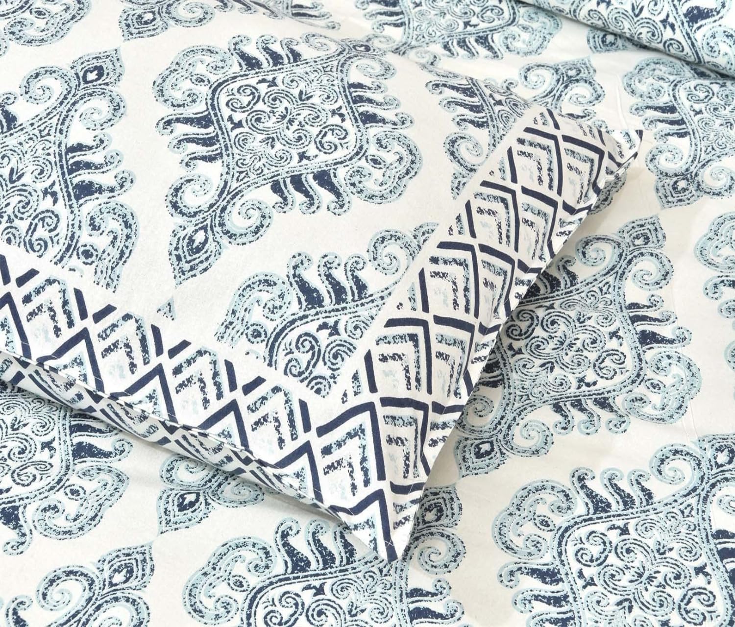 100% Cotton Jaipuri Bedsheet For King Size (90 X 103 Inches, Cream & Blue) With 2 Pillow Covers | Perfect For Everyday Use, Guest Rooms, Or Gifting On Special Occasions