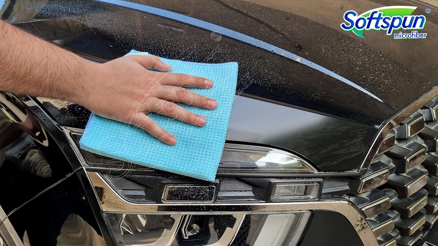 Softspun Microfiber Waffle Weave Cloths Towel 150 Gsm | Multipurpose Highly Absorbent Lintstreak Free Wash Cloth (1 Piece) -Sky Blue
