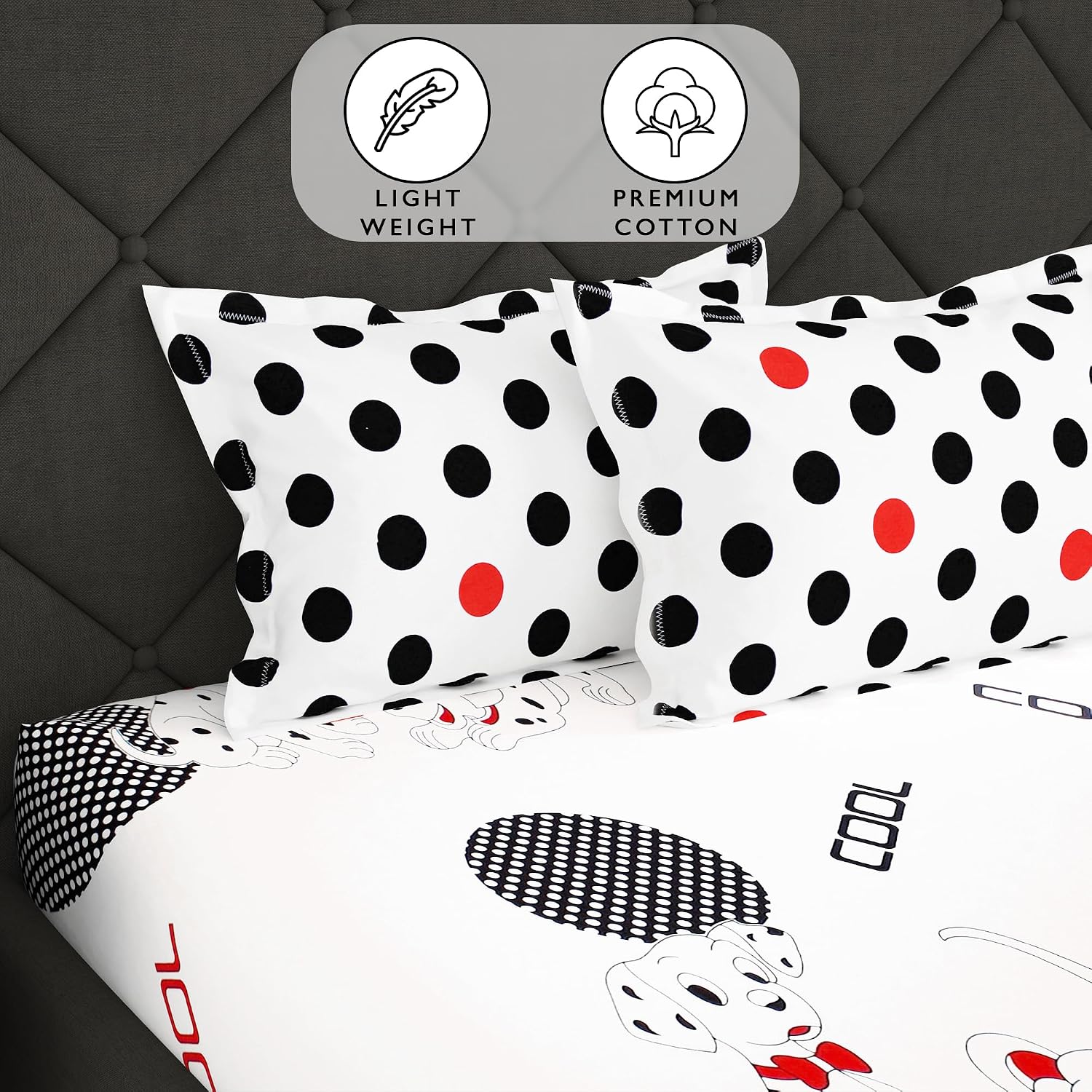 Cotton Double Bedsheet For Queen Size With 2 Pillow Covers - 88 X 100 Inches, White & Black | Perfect For Home Decor & Gifting | 186 Thread Count