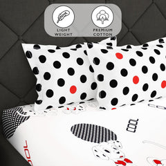Cotton Double Bedsheet For Queen Size With 2 Pillow Covers - 88 X 100 Inches, White & Black | Perfect For Home Decor & Gifting | 186 Thread Count