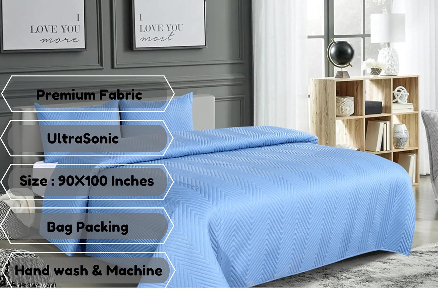 Solid Bedsheet For Double Bed With 2 Pillow Covers | Size - 90 X 100 Inches, Sky Blue | Light Weight, Suitable For All Seasons & Easy To Wash